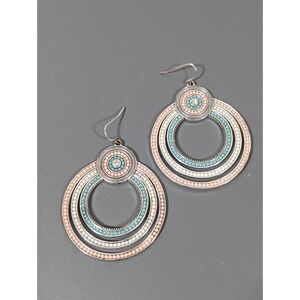 Premier Designs Sorbet Earrings Boho Chic Pink Blue Round Hoop Dangle Pierced